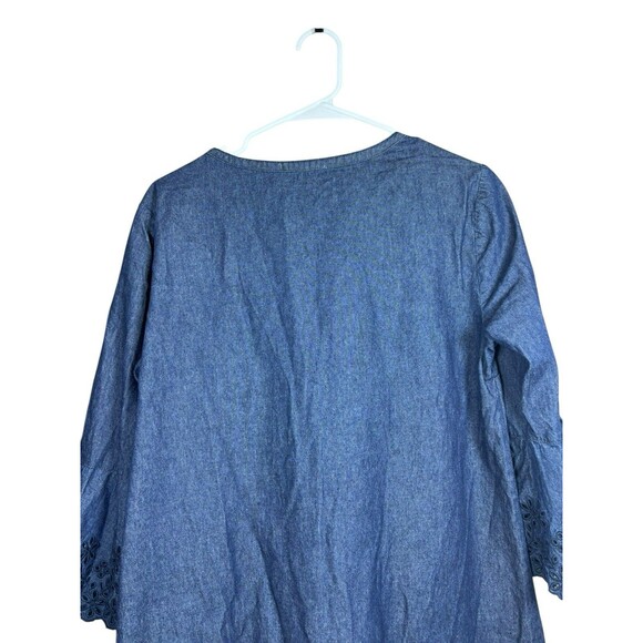 Draper James Womens Size 10 Denim Chambray Dress Ruffle Front Bell Sleeve - Picture 13 of 14